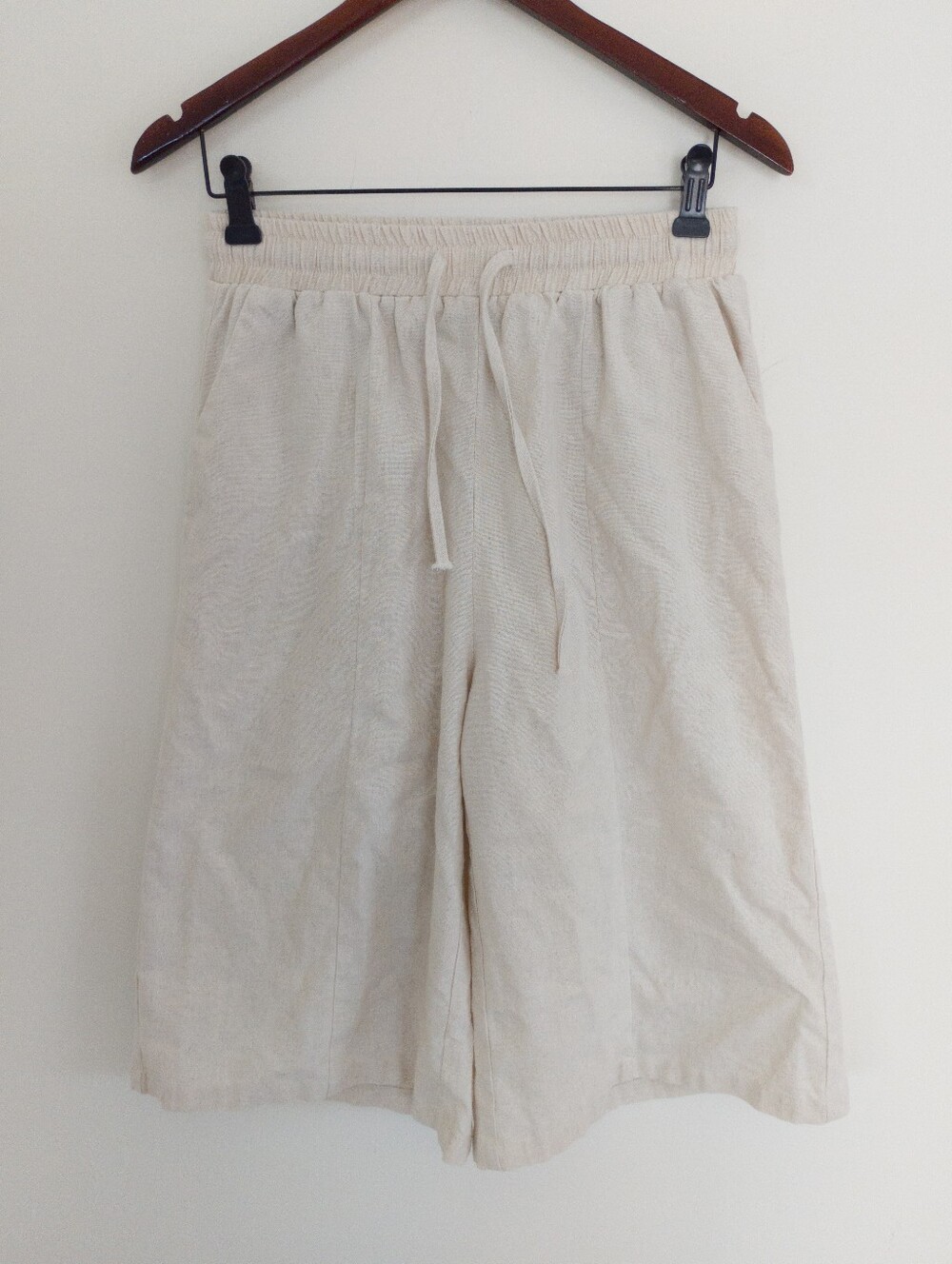 Izuria Linen Blend Beige Drawstring Relaxed Summer Cullotes Large